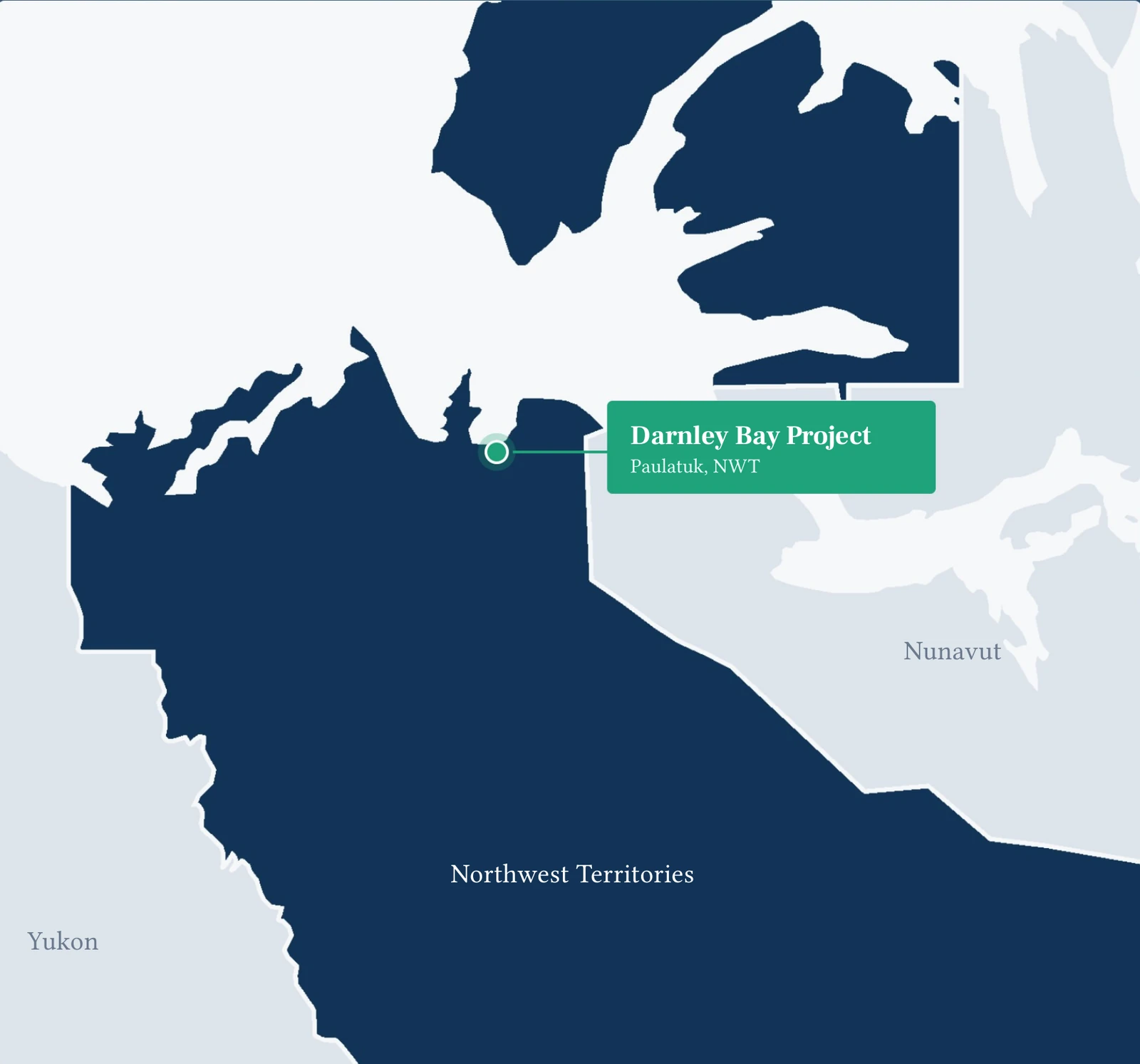 Regional map showing the Darnley Bay Project at Paulatuk on the Arctic coast of the Northwest Territories, with Yukon and Nunavut adjoining
